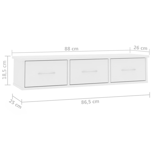 Estante cajones para pared contrachapada blanco 88x26x18,5 cm Estante cajones para pared contrachapada blanco 88x26x18,5 cm