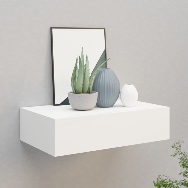 Estante con cajón de pared MDF blanco 40x23,5x10 cm Estante con cajón de pared MDF blanco 40x23,5x10 cm