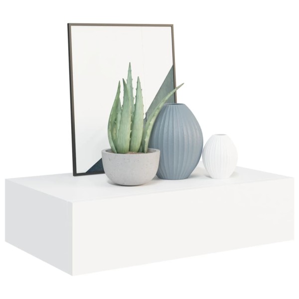 Estante con cajón de pared MDF blanco 40x23,5x10 cm Estante con cajón de pared MDF blanco 40x23,5x10 cm