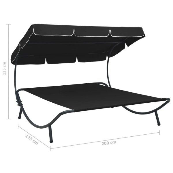 Tumbona sofá de jardín con toldo negro Tumbona sofá de jardín con toldo negro