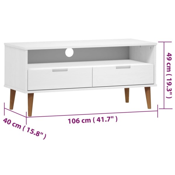 Mueble de TV MOLDE madera maciza de pino blanco 106x40x49 cm Mueble de TV MOLDE madera maciza de pino blanco 106x40x49 cm