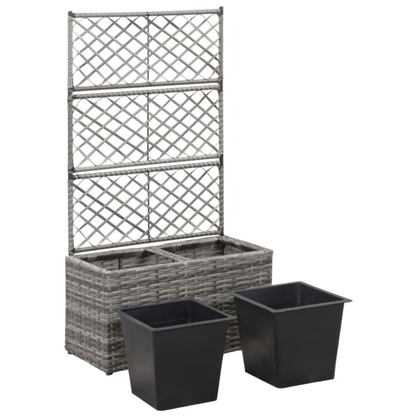 Enrejado y arriate 2 macetas ratán sintético gris 58x30x107 cm Enrejado y arriate 2 macetas ratán sintético gris 58x30x107 cm