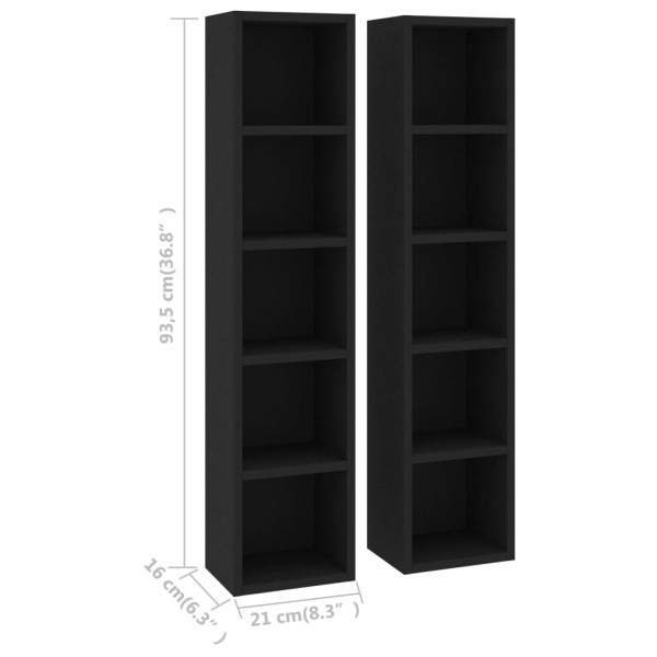 Estantería para CDs 2 uds contrachapada negro 21x16x93,5 cm Estantería para CDs 2 uds contrachapada negro 21x16x93,5 cm