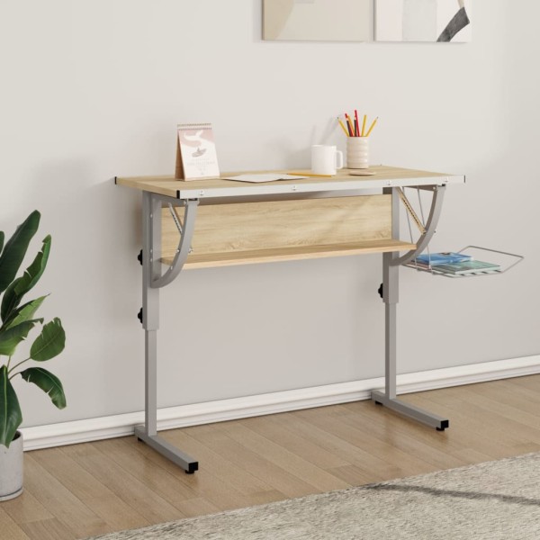 Mesa de dibujo madera y acero gris y roble 110x53x(58-87) cm Mesa de dibujo madera y acero gris y roble 110x53x(58-87) cm