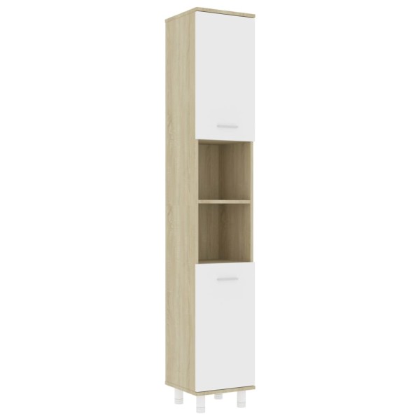 Armario de baño contrachapada blanco y roble 30x30x179 cm