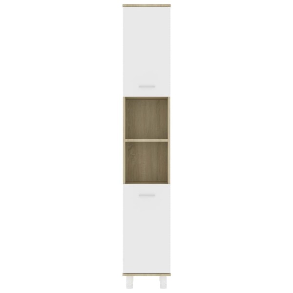 Armario de baño contrachapada blanco y roble 30x30x179 cm