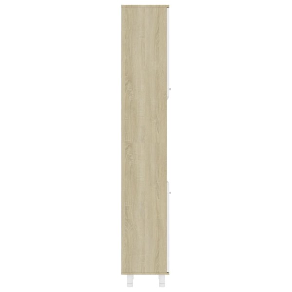 Armario de baño contrachapada blanco y roble 30x30x179 cm