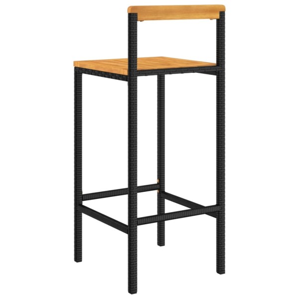 Taburetes altos 2 uds madera de acacia y ratán sintético negro Taburetes altos 2 uds madera de acacia y ratán sintético negro
