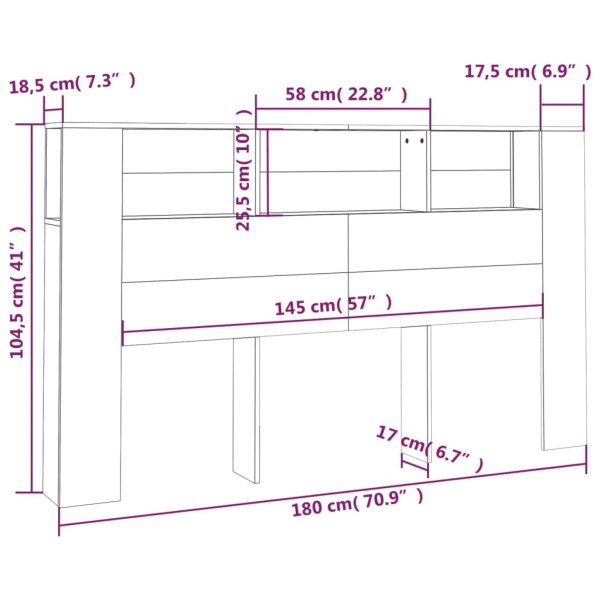 Mueble cabecero gris Sonoma 180x18,5x104,5 cm Mueble cabecero gris Sonoma 180x18,5x104,5 cm