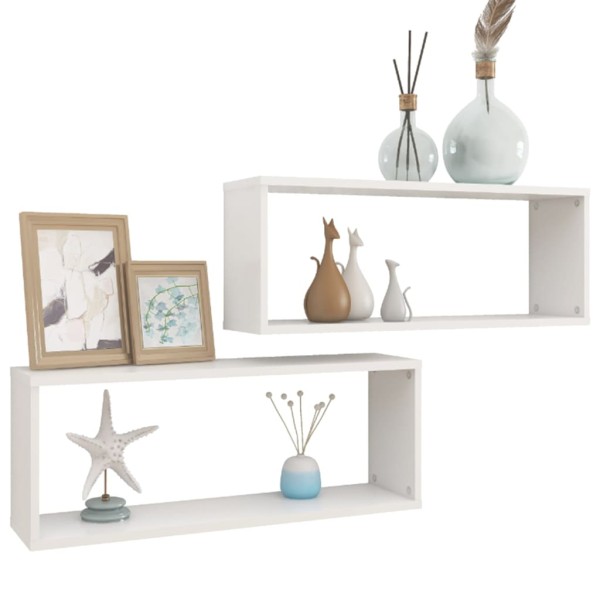 Estante cubo de pared 2 uds madera ingeniería blanco 60x15x23cm Estante cubo de pared 2 uds madera ingeniería blanco 60x15x23cm