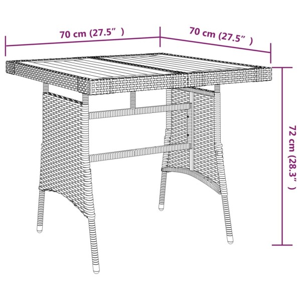 Mesa de jardín ratán sintético y acacia maciza negro 70x70x72cm Mesa de jardín ratán sintético y acacia maciza negro 70x70x72cm