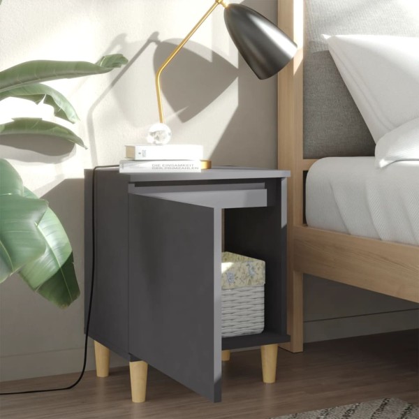 Mesita de noche con patas de madera maciza gris 40x30x50 cm Mesita de noche con patas de madera maciza gris 40x30x50 cm