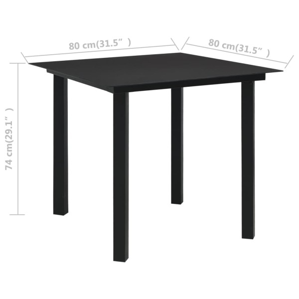 Mesa de comedor de jardín acero y vidrio negra 80x80x74 cm Mesa de comedor de jardín acero y vidrio negra 80x80x74 cm