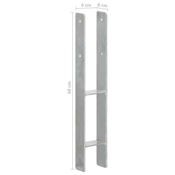 Anclajes de valla 6 uds acero galvanizado plateado 9x6x60 cm Anclajes de valla 6 uds acero galvanizado plateado 9x6x60 cm