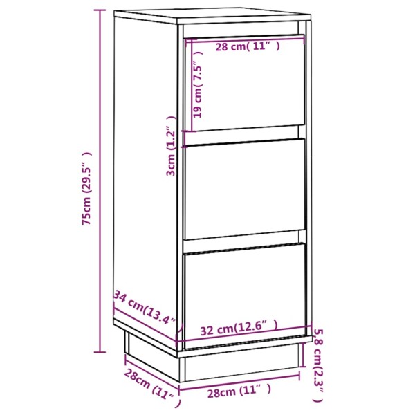 Aparador 2 uds madera maciza de pino blanco 32x34x75 cm Aparador 2 uds madera maciza de pino blanco 32x34x75 cm