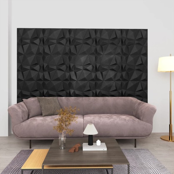 Paneles de pared 3D 12 unidades 50x50 cm negro diamante 3 m² Paneles de pared 3D 12 unidades 50x50 cm negro diamante 3 m²