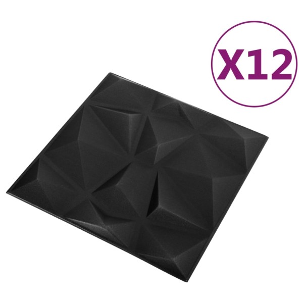 Paneles de pared 3D 12 unidades 50x50 cm negro diamante 3 m² Paneles de pared 3D 12 unidades 50x50 cm negro diamante 3 m²