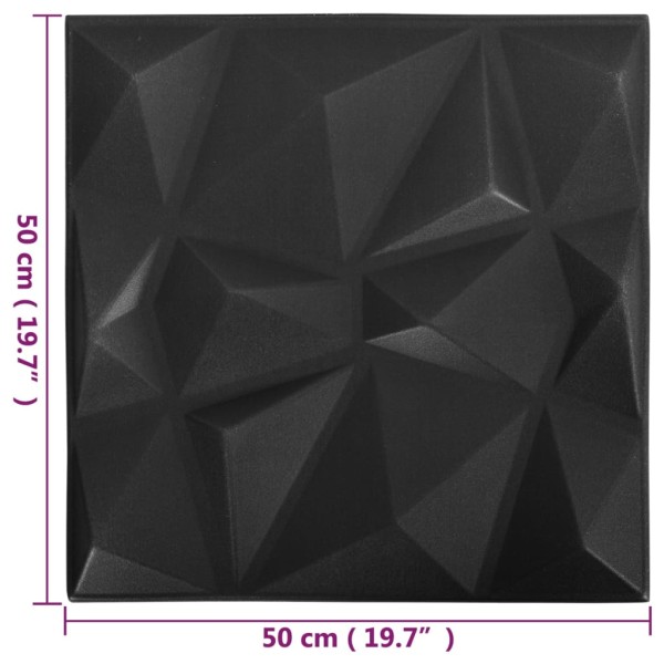 Paneles de pared 3D 12 unidades 50x50 cm negro diamante 3 m² Paneles de pared 3D 12 unidades 50x50 cm negro diamante 3 m²