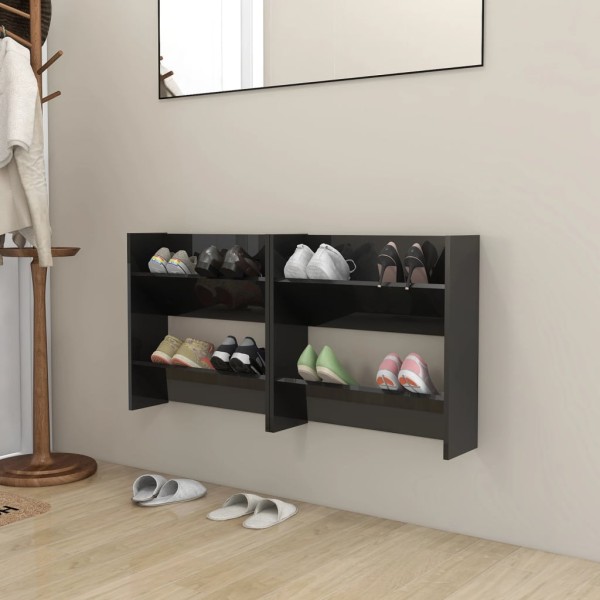 Zapateros de pared 2 uds contrachapada negro brillo 60x18x60 cm Zapateros de pared 2 uds contrachapada negro brillo 60x18x60 cm