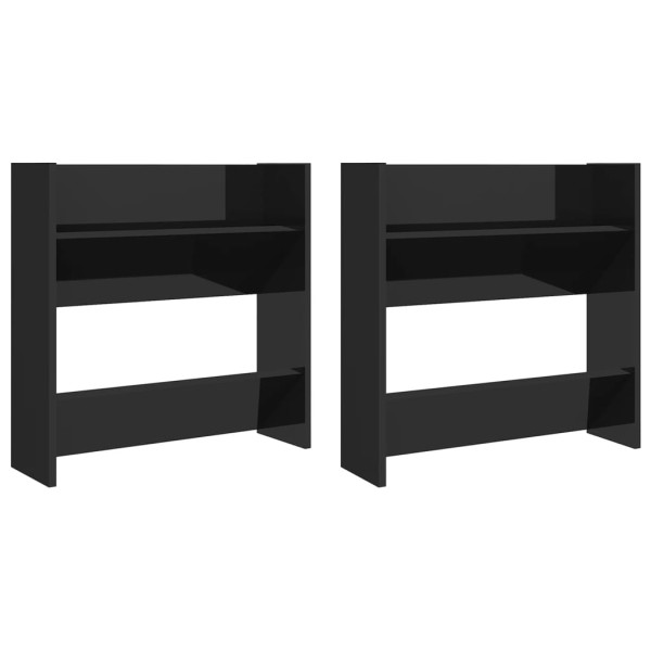 Zapateros de pared 2 uds contrachapada negro brillo 60x18x60 cm Zapateros de pared 2 uds contrachapada negro brillo 60x18x60 cm