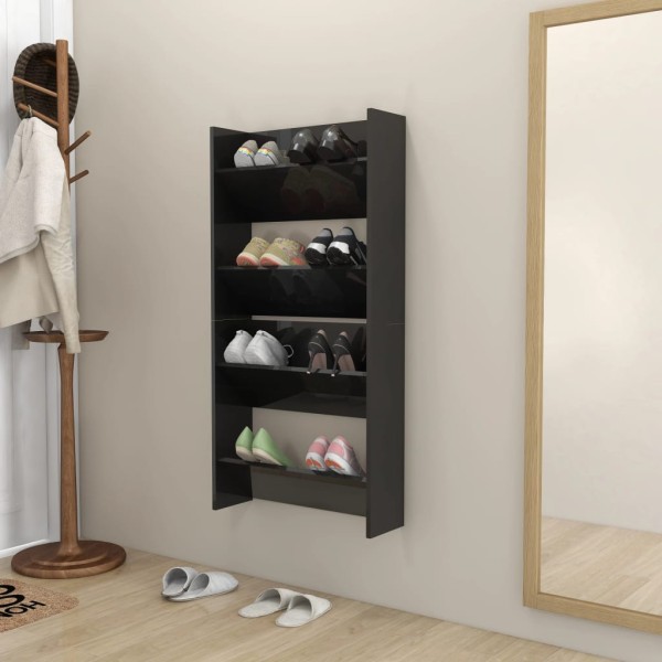 Zapateros de pared 2 uds contrachapada negro brillo 60x18x60 cm Zapateros de pared 2 uds contrachapada negro brillo 60x18x60 cm