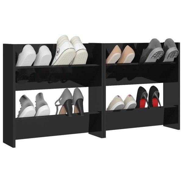 Zapateros de pared 2 uds contrachapada negro brillo 60x18x60 cm Zapateros de pared 2 uds contrachapada negro brillo 60x18x60 cm