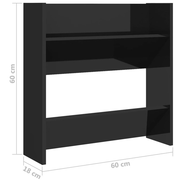 Zapateros de pared 2 uds contrachapada negro brillo 60x18x60 cm Zapateros de pared 2 uds contrachapada negro brillo 60x18x60 cm