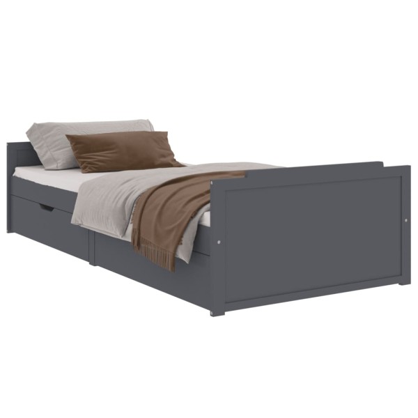 Estructura cama con cajones madera maciza de pino gris 90x200cm Estructura cama con cajones madera maciza de pino gris 90x200cm
