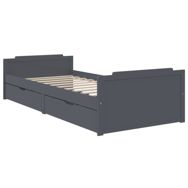 Estructura cama con cajones madera maciza de pino gris 90x200cm Estructura cama con cajones madera maciza de pino gris 90x200cm
