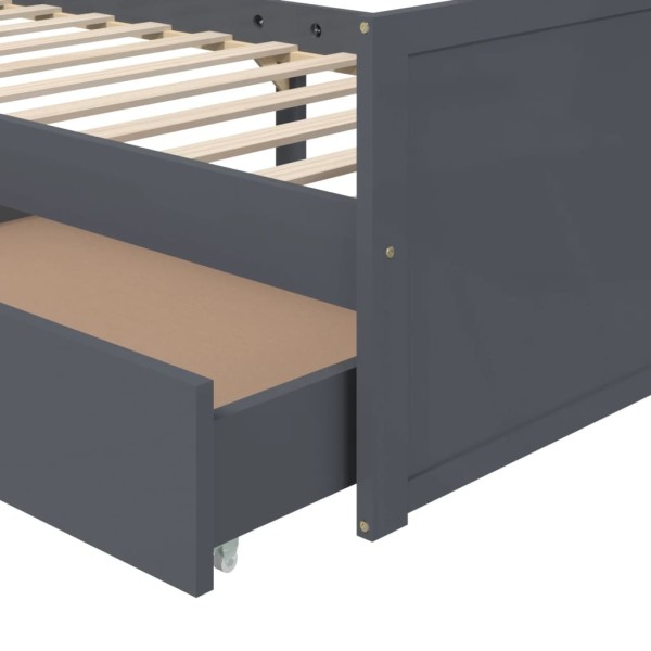 Estructura cama con cajones madera maciza de pino gris 90x200cm Estructura cama con cajones madera maciza de pino gris 90x200cm