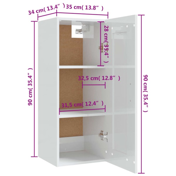 Armario colgante madera contrachapada blanco brillo 35x34x90 cm Armario colgante madera contrachapada blanco brillo 35x34x90 cm