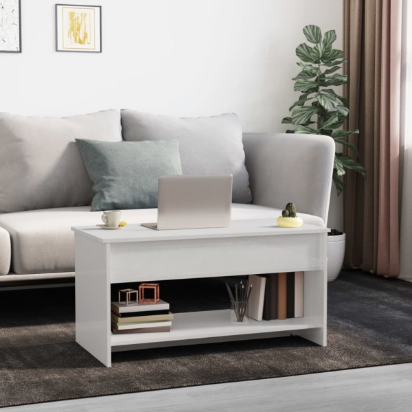 Mesa de centro madera contrachapada blanco brillo 102x50x52,5cm Mesa de centro madera contrachapada blanco brillo 102x50x52,5cm