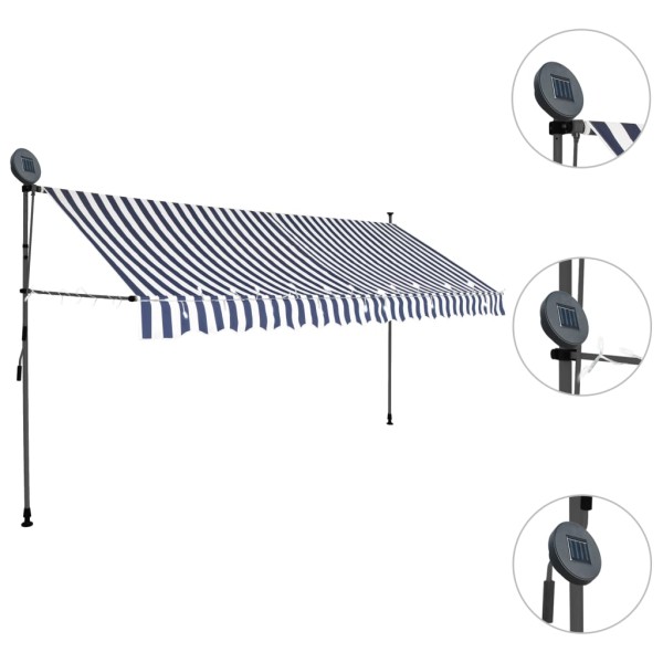 Toldo manual retráctil con LED azul y blanco 350 cm Toldo manual retráctil con LED azul y blanco 350 cm