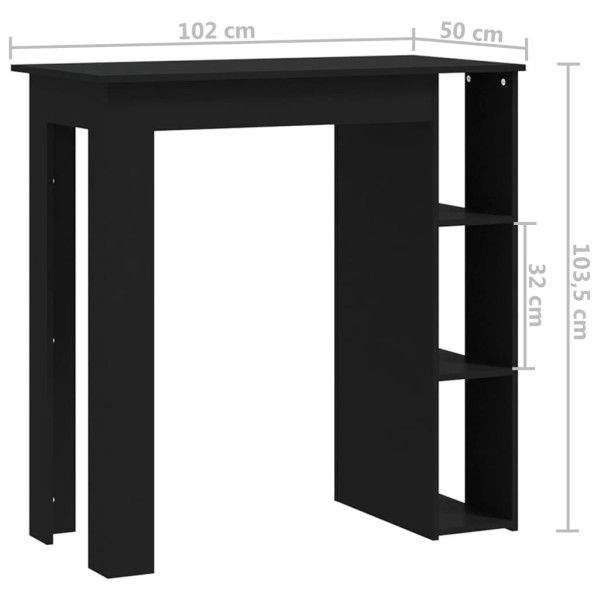 Mesa bar con estante madera contrachapada negro 102x50x103,5 cm