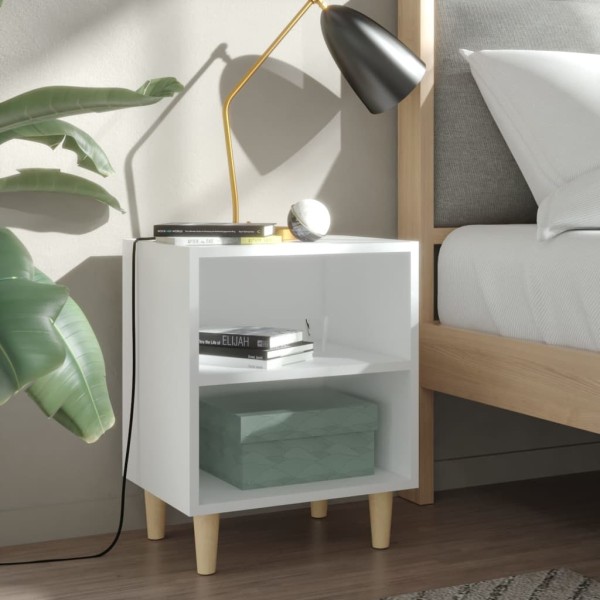 Mesitas de noche patas madera maciza blanca 2 uds 40x30x50 cm Mesitas de noche patas madera maciza blanca 2 uds 40x30x50 cm
