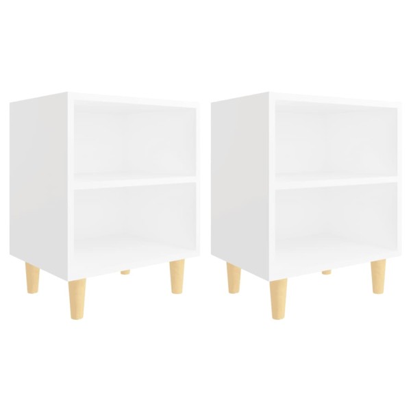 Mesitas de noche patas madera maciza blanca 2 uds 40x30x50 cm Mesitas de noche patas madera maciza blanca 2 uds 40x30x50 cm