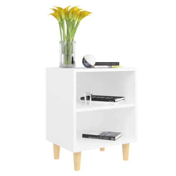 Mesitas de noche patas madera maciza blanca 2 uds 40x30x50 cm Mesitas de noche patas madera maciza blanca 2 uds 40x30x50 cm