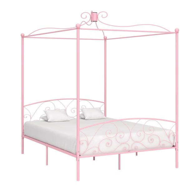Estructura de cama con dosel metal rosa 180x200 cm Estructura de cama con dosel metal rosa 180x200 cm