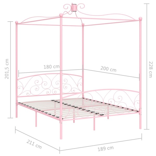 Estructura de cama con dosel metal rosa 180x200 cm Estructura de cama con dosel metal rosa 180x200 cm