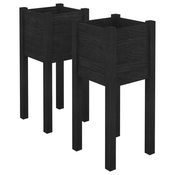 Jardineras 2 unidades madera maciza de pino negro 31x31x70 cm Jardineras 2 unidades madera maciza de pino negro 31x31x70 cm