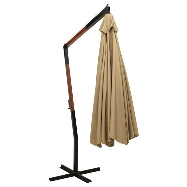 Sombrilla colgante con poste de madera taupe 350 cm Sombrilla colgante con poste de madera taupe 350 cm