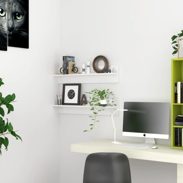 Estante de pared 2 uds contrachapado blanco brillo 80x11,5x18cm Estante de pared 2 uds contrachapado blanco brillo 80x11,5x18cm