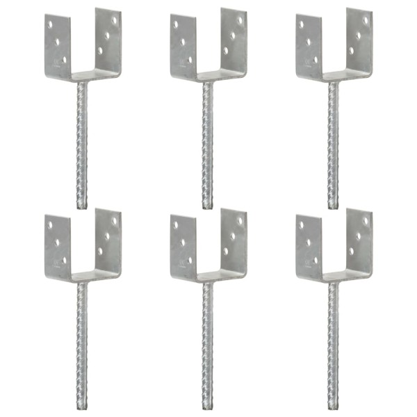 Anclajes de valla 6 uds acero galvanizado plateado 9x6x30 cm Anclajes de valla 6 uds acero galvanizado plateado 9x6x30 cm