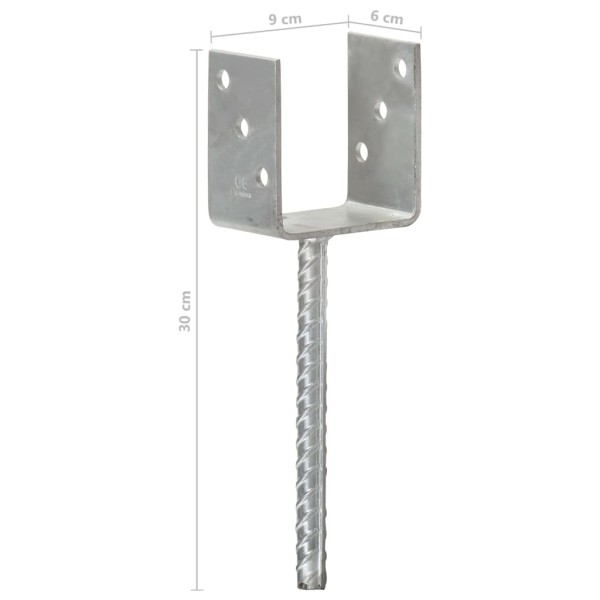 Anclajes de valla 6 uds acero galvanizado plateado 9x6x30 cm Anclajes de valla 6 uds acero galvanizado plateado 9x6x30 cm