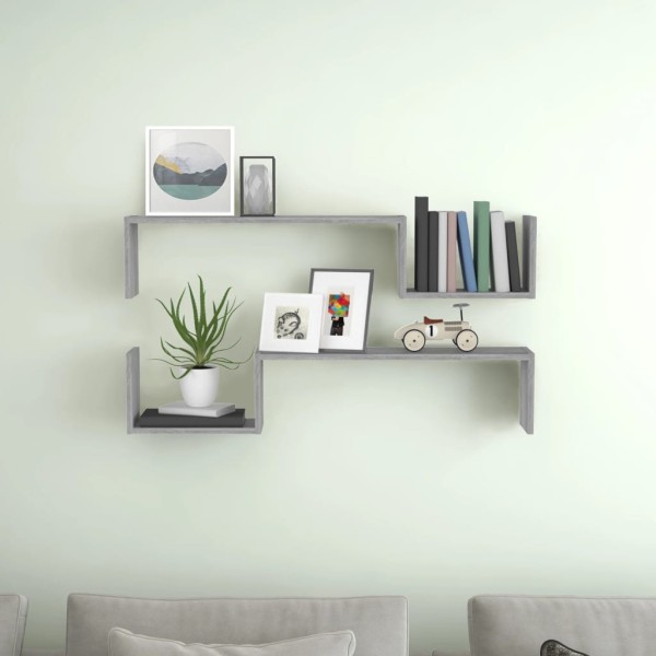 Estantes de pared 2 uds madera gris Sonoma 100x15x20 cm Estantes de pared 2 uds madera gris Sonoma 100x15x20 cm