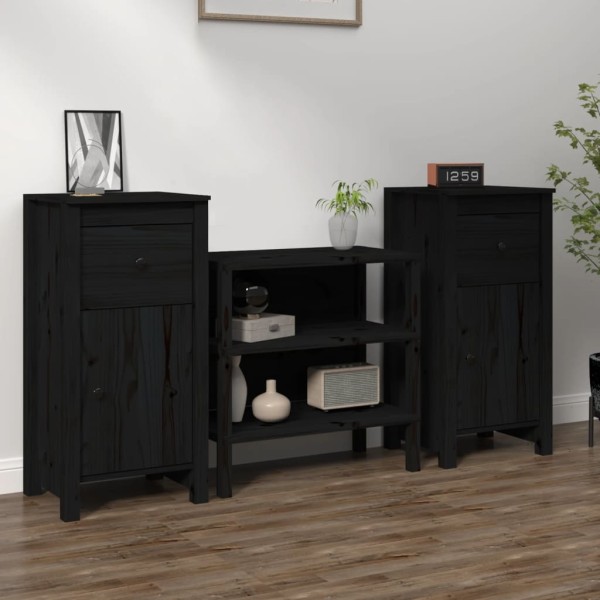 Aparadores 2 uds madera maciza de pino negro 40x35x80 cm Aparadores 2 uds madera maciza de pino negro 40x35x80 cm
