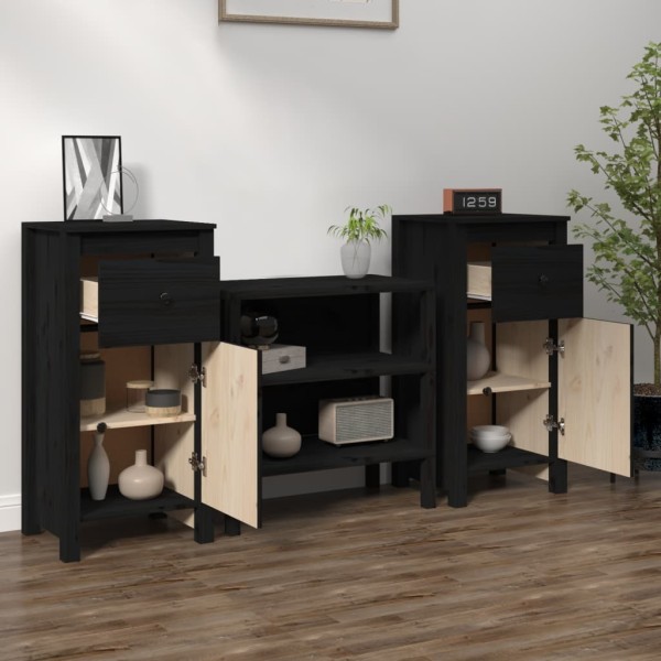 Aparadores 2 uds madera maciza de pino negro 40x35x80 cm Aparadores 2 uds madera maciza de pino negro 40x35x80 cm
