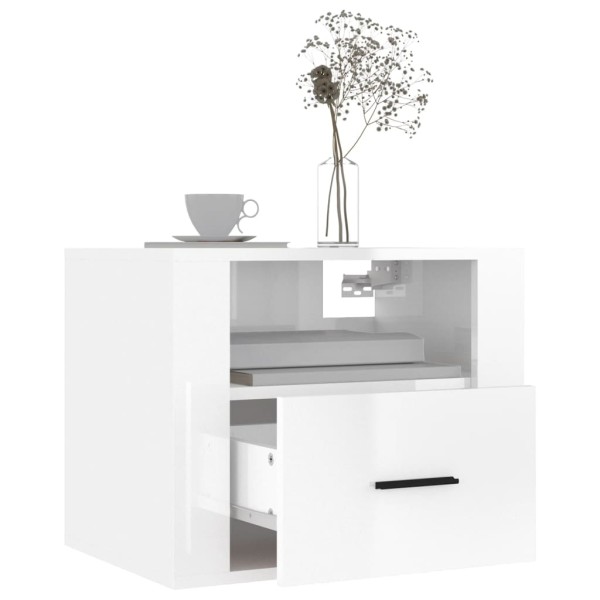 Mesitas de noche de pared 2 uds blanco brillante 50x36x40 cm Mesitas de noche de pared 2 uds blanco brillante 50x36x40 cm