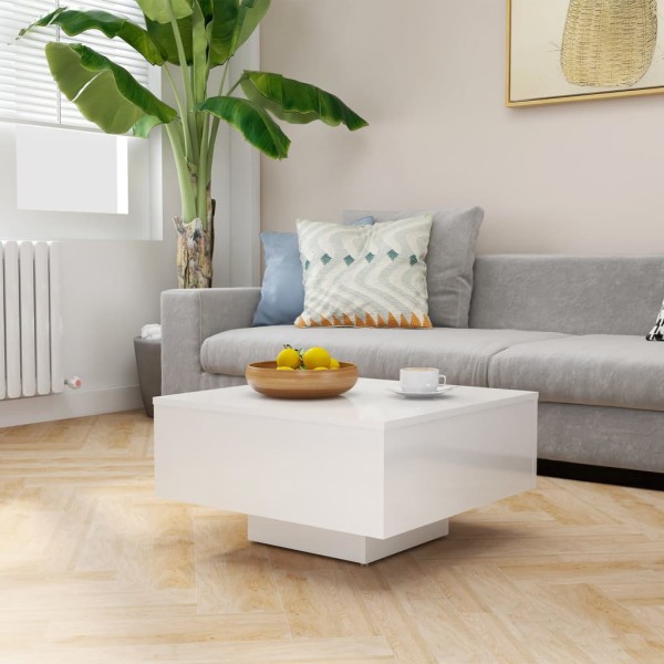 Mesa de centro madera de ingeniería blanco brillo 60x60x31,5 cm Mesa de centro madera de ingeniería blanco brillo 60x60x31,5 cm
