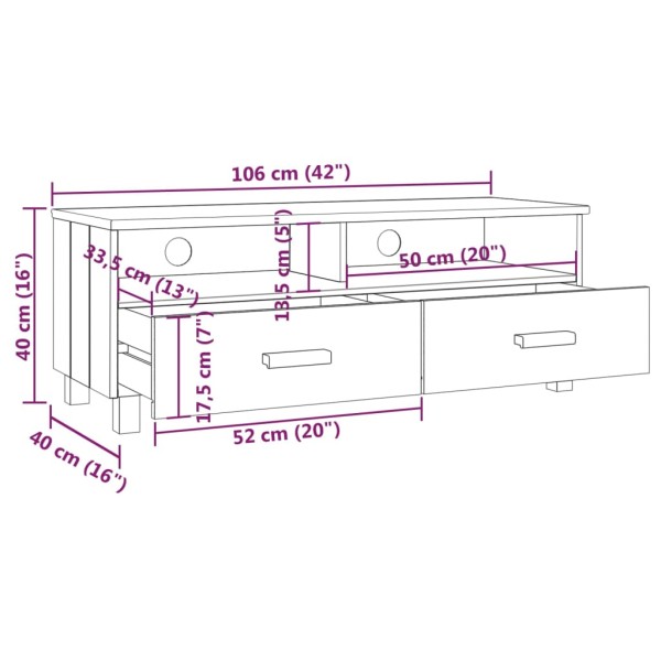 Mueble TV HAMAR madera de pino maciza marrón miel 106x40x40 cm Mueble TV HAMAR madera de pino maciza marrón miel 106x40x40 cm